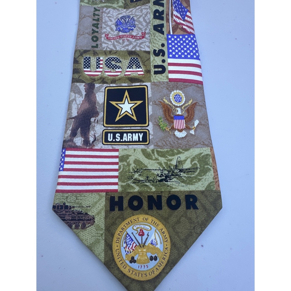 Eagles‎ Wings US Army Silk Tie Mens Patriotic Military Eagle Flag Honor Green 4"